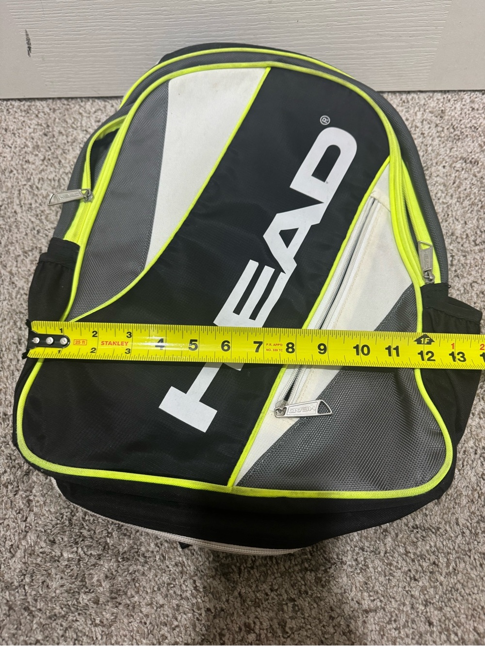 HEAD Tennis Backpack Black Gray Neon Yellow Racquet Sports School Travel - Picture 4 of 12